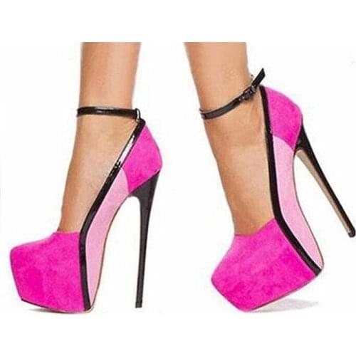 Mixed Colors Ankle Strap Dress Heels Woman High Heel Shoes Big Size Platform Pumps Ultra High Night Club Wearing Heels