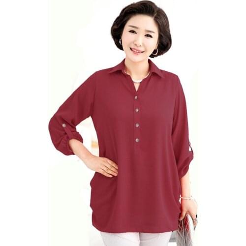 Womens Tops And Blouses Plus size Summer Middle-aged Mother Clothes Big Size 6xl 7xl Long-sleeved Office Lady Chiffon Blouse