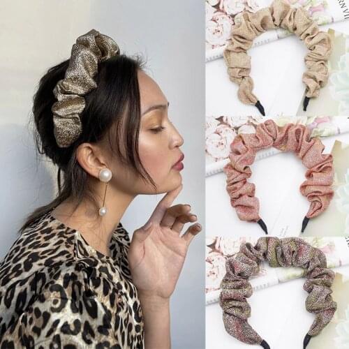 Women Fashion Vintage Ruched Scrunchy Headband Shinnny Pleated Hairband Wash Face Bundle Hair Hoop Sweet Hair Accessories