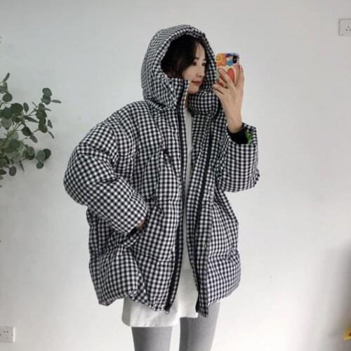 SEDUTMO Winter Plaid Duck Down Coat Women Warm Thick Long Slim Tunic Hooded Jacket Autumn Casual Oversize Pocket Parkas ED1640