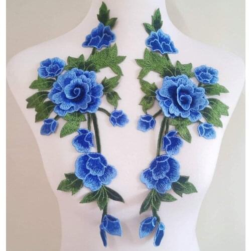 1Pair Embroidery Cloth Stickers Peony Flowers Multi-Color Floral Stage Costume Dress Clothing Accessories Embroidery Patches