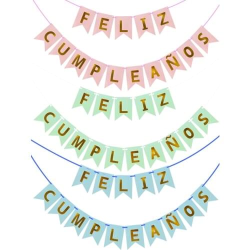 1Pcs Spanish Letter Flag Birthday Happy Birthday Banner Decorations for Kids Adult Birthday Party Backdrop Pendant Decor