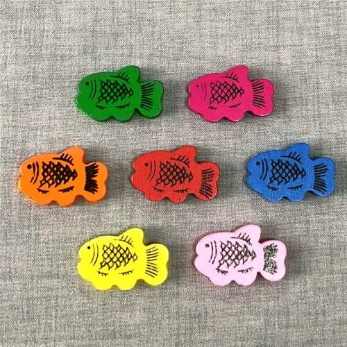 100pcs/lot 30x20x5mm Printing Fish Natural Wooden Beads DIY Children Jewelry Making Accessories Loose Wood Beads For Back Basket