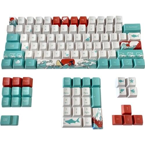 108Pcs OEM Profile Mechanical Gaming Keyboard Keycaps Set PBT Dye-Sub Keycaps For GK64/GH60/68F11 For Cherry Mx - Coral Sea
