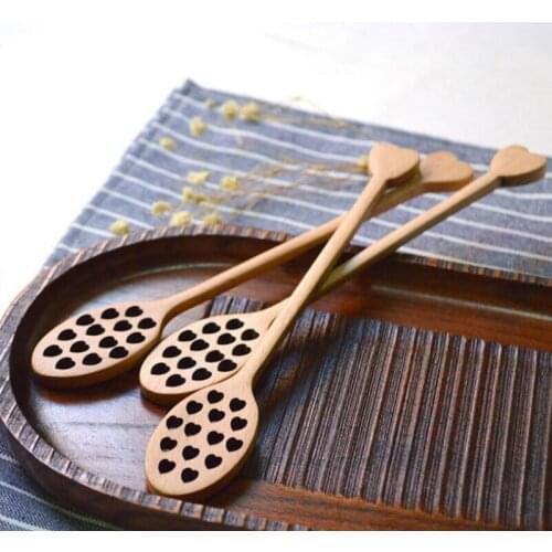 200pcs Wood Honey Dipper Stick Cute Heart Shape Honey Server Long Handled Honey Spoons Bar Kitchen Gadgets