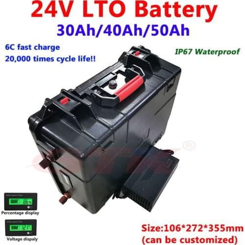 LTO battery pack 24V 30Ah 40Ah 50Ah Lithium titanate battery 20000 cycles life with BMS for Solar panels boat machine+5A charger