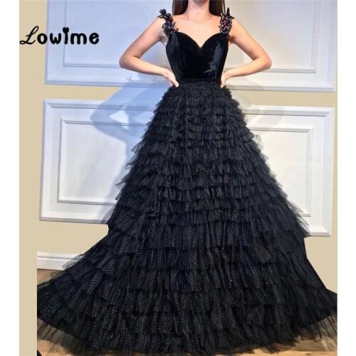 Black Tulle Velvet Butterfly Evening Dress Formal Gown 2019 Arabic Sweetheart Abiye Long Dresses Prom Cheap Party Dress