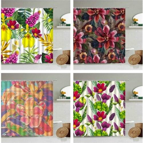Flower Shower Curtains Graffiti Colorful Romantic Art Bathroom Home Decoration Waterproof Curtain Toilet Partition Screen