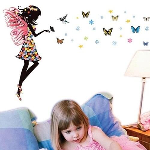 Bedroom Decor Fairy Girl Colorful Butterflies Wall Sticker Vinyl Mural Nursery Bedroom Decor