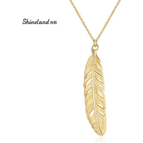 Shineland Gold Color Long Leaf Shape Pendant For Female Girl Copper Chain Necklace Party Weeding Bohemia Jewelry 2021 New