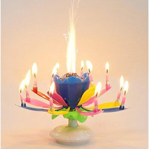 Double Layers Lotus Toy Musical Happy Birthday Candles Romantic Flower Light Cake Toys Kids Party Gifts