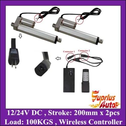 2PCS X 8" (200mm) Stroke 12v Linear Actuator 225LBS/ 100KGS Max Load electric linear actuator with 1unit wireless controller