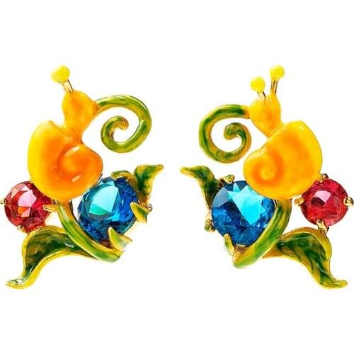 European and American New Product Trend Enamel Color Snail Plate Branch Earrings S925 Silver Needle Fashion Personalized Earring