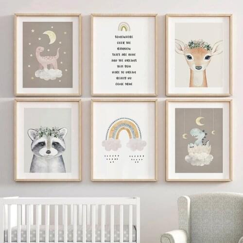 Baby Animal Canvas Painting Deer Bear Poster Rainbow Unicorn Nursery Wall Art Print Nordic Child Kids Bedroom Decoration Picture