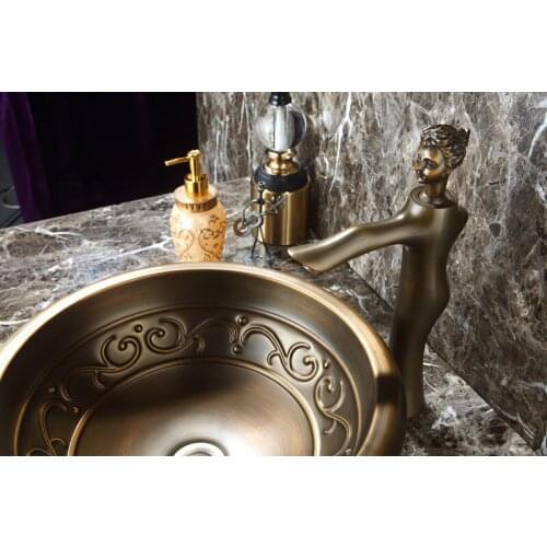 Classic wash basin sink Antique bronze Basin Handmade Copper Sink,Copper Vessel Sink,Brass Countertop Basin sinK with Faucet