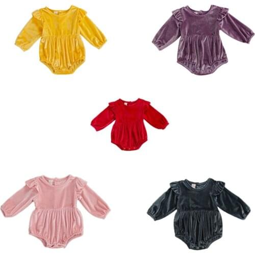 One-Piece Newborn Baby Girls Velvet Rompers Ruffles Long Sleeve Back-Button Bodysuit Autumn Jumpsuit Clothes