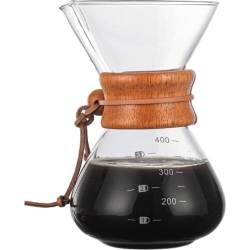 LUDA 400ML High-Temperature Resistant Glass Anti-Scald Wooden Handle Coffee Machine Coffee Pot with Stainless Steel Filter