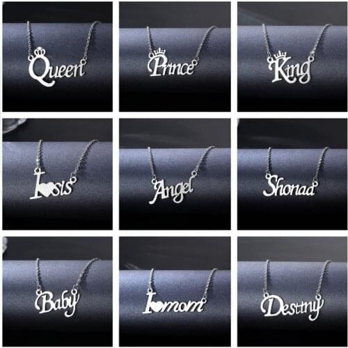 Fashion Stainless Steel Name Necklace Personalized Letter Silver Choker Necklaces Angel Baby Pendant Nameplate Birthday Gifts