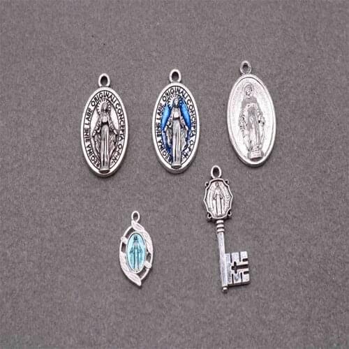Fashion Mix Colors Jesus Virgin Mary Icon Medal Catholic Religious Charm Bead Pendant Bracelet Necklace Mini Maria Medal