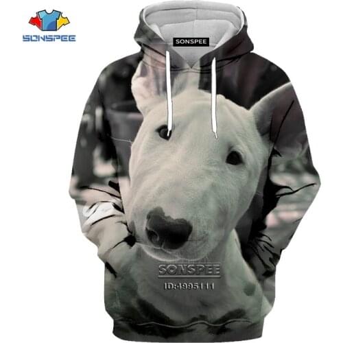 SONSPEE Funny Dogs Bull Terrier Men Hooded Hoodies 3D Print Pit Bull Dogs Sweatshirt Women Harajuku Casual Unisex Clothing Tops
