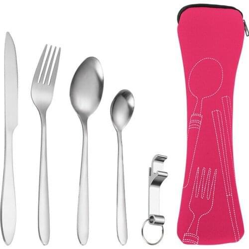 Dinnerware Set Travel Cutlery Set Camping Tableware Reusable Utensils Set with Knife Coffee Spoon Fork Corkscrew Portable Case
