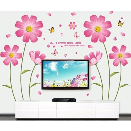 Pink daisy wall sticker PVC Material DIY wall decals For Living room sofa background wall bedroom home decor stickers