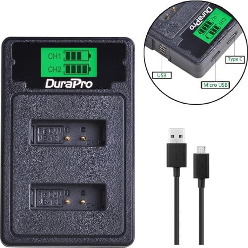 NB-13L NB 13L LCD Display USB Dual Charger with Type C + USB Cable for Canon PowerShot G5 X G5X G7 X G7X G7 X Mark II G9 X G9X
