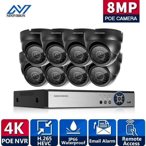 NINIVISION 4K SONY CCTV Video Surveillance Kit 8CH POE NVR 3840*2160 8MP Outdoor POE IP Cameras H.265 Security Camera System Set
