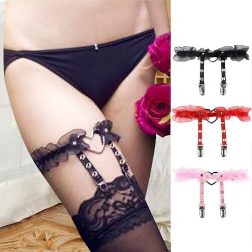 New Fashion 1 Pc Women Girl Gorgeous Punk Gothic Lace Heart-Shaped Thigh Garter with Anti-Slip Clasps Elastic Lace Garter Belt