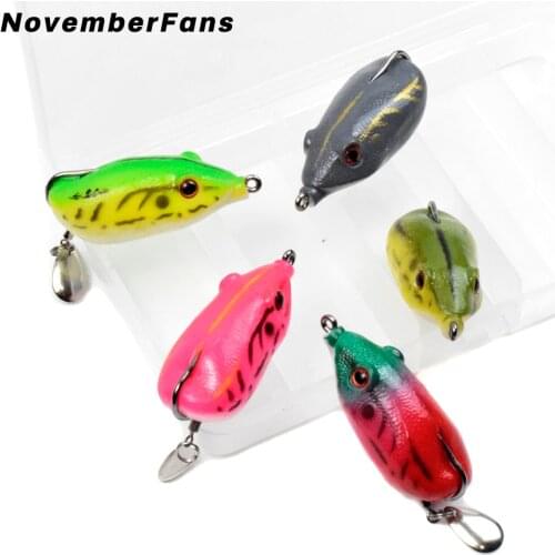 NovemberFans 5pcs/box Soft Plastic Snakehead Fishing Lures 5.5cm 12.5g Float Single Hook Soft Frog Bait Topwater Fishing Tackle