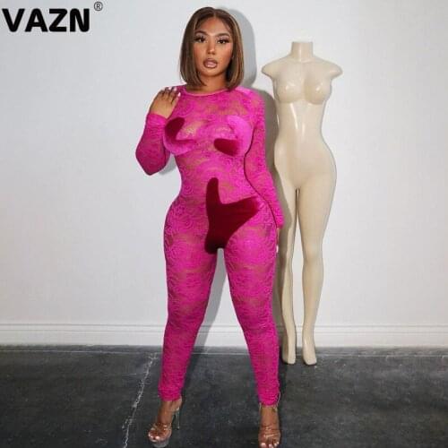 VAZN 2020 New Arrival Joker Young Sexy Club Novelty Style Elegant Soft Full Sleeve Women High Waist Skinny Pencil Jumpsuits