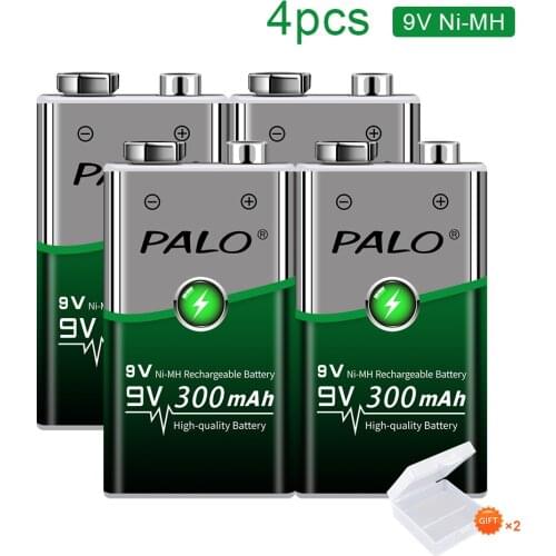 4Pcs/lots Super Heavy 6F22 9V Ni-MH Batteries 6F22X 6LR61 006p 300mAh Rechargeabel Battery For Toys Camera Radio etc