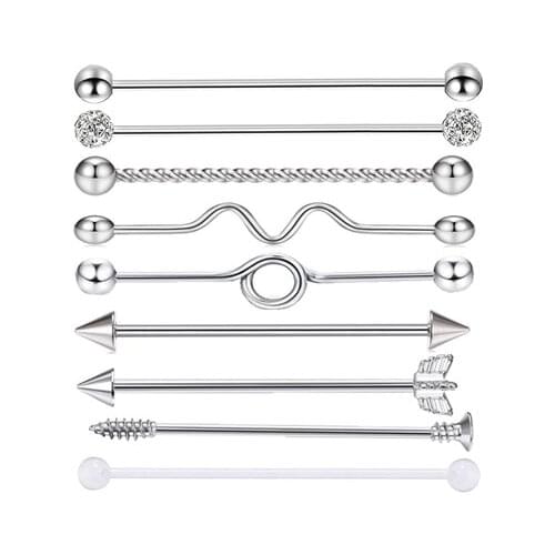 14G Rainbow Industrial Barbells Ear Cartilage Piercing Barbell Earrings Body Jewelry Tragus Caritlage 38mm Long Ear Bar