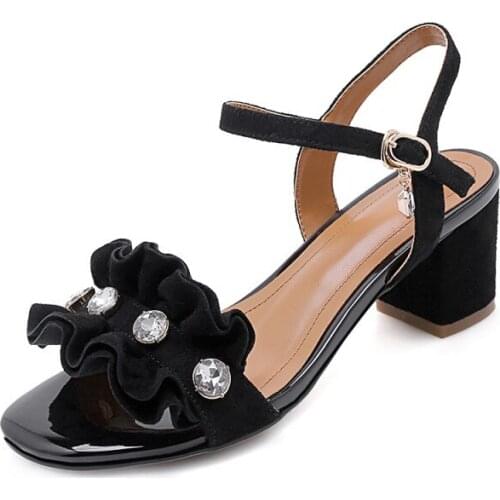 Big Size 9 10 11 12 high heels sandals women shoes woman summer ladies Water drill with wrinkles, thick heels and buckle sandals