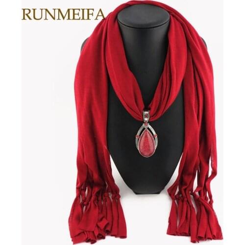 RUNMEIFA Charms Necklace jewelry Pendant Scarf Solid Color Water Drop Polyester Scarves Necklace Scarf Free Shipping