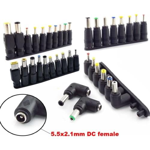 Universal 5.5mmx2.1mm DC female to Male Plug AC Power Supply Adapter Tips Connector Kits for Laptop Jack Sets
