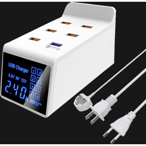 40W Quick Charge 3.0 USB Charger Adapter Led Display Fast Charging Smart Charger Power Socket EU US UK Plug Wall Travel Charger