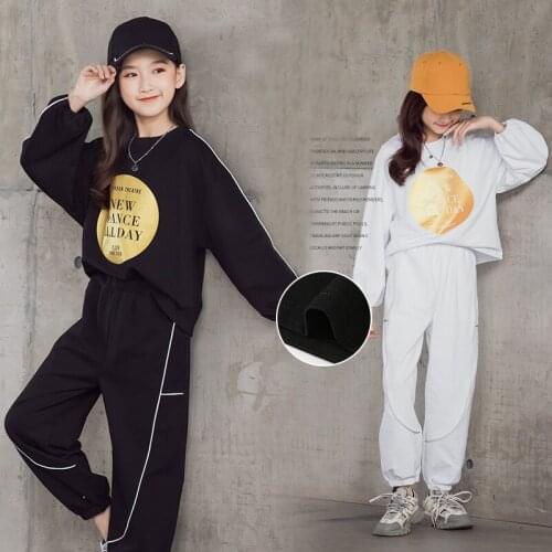 Spring Girls Clothing Set Fashion Children White Long Sleeve Sweatshirts and Loose Pants 2 Piece Sport Set Teen School Uniform