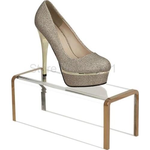 High-grade Acrylic U Shoes Rack Shoe Display Stand Metal Stainless Steel Edge Shoe Bags Toy Jewelry Wallet Window Display Racks