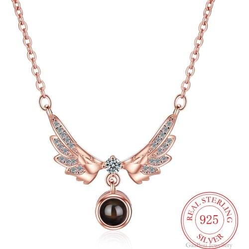 925 Sterling Silver Women Chain On The Neck Collarbone Necklace For Women Style Angel Wing Crystal Pendant Chain Girl Jewelry
