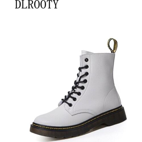 Women Ankle Martin Boots Spring Autumn Female Casual Shoes Flat Fashion Platform Round Toe Lace Up Solid Plus Size 36-41