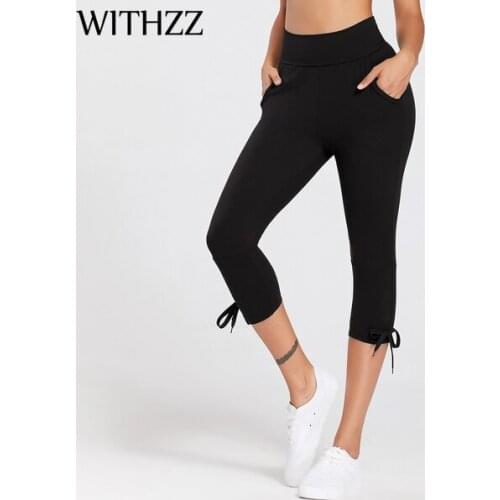 WITHZZ Womens Stretch Tie rope High Waist Sportleggings Pocket Workout Leggings
