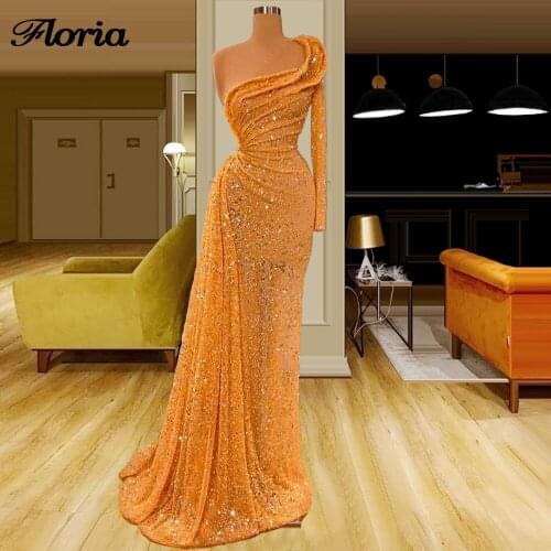 Glitter African One Shoulder Prom Dresses Newest DUbai 2020 See Through Woman Dress Robe De Soiree Chic Party Night Evening Gown