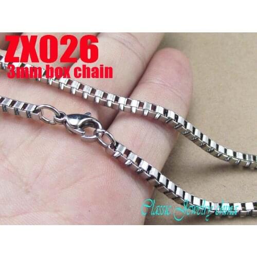 16"-38" length 3mm stainless steel box chain fashion square necklace chain mens womens jewelry parts 20pcs ZX026