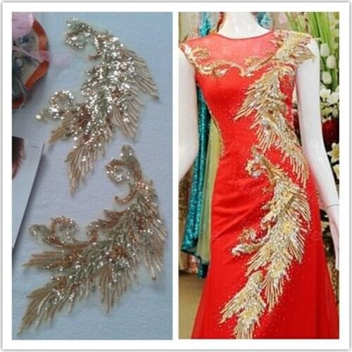 4 Piece Embroidery 3D Lace patch paillette stage performance lace fabric applique diy clothes decoration 25CM* 40CM