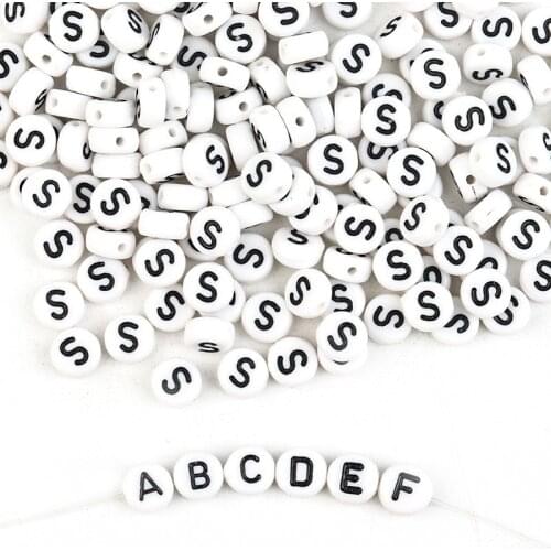 7*4mm Acrylic Letter Beads White Background Black Letter Flat Round Beads For Jewelry Making Necklace Bracelet DIY26 Letters