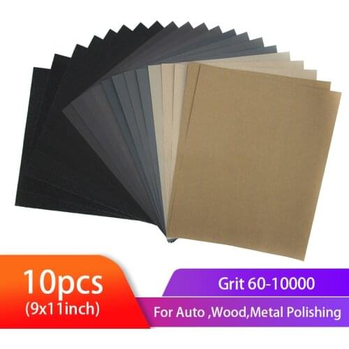 9x11inch Sandpaper Sheet Wet Dry Abrasive Sand Paper Grit 60-10000 for Car Sanding Wood Furniture Finishing(10pcs)