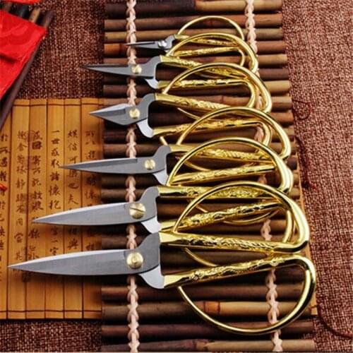 Sewing Accessories 4 Sizes/lot Gold Sewing Scissors Durable High Vintage Tailor Scissors for Needlework Fabric Craft Household,W