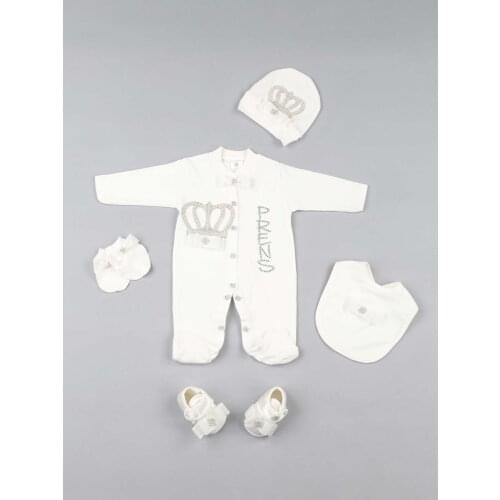 White King Crowned Prince Boy Baby 5 li Jumpsuit Set