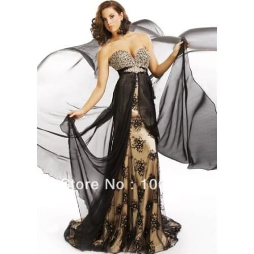 Free shipping for party 2018 lace crystal New hot vestidos formales long black chiffon lace Formal Prom Gown bridesmaid dresses